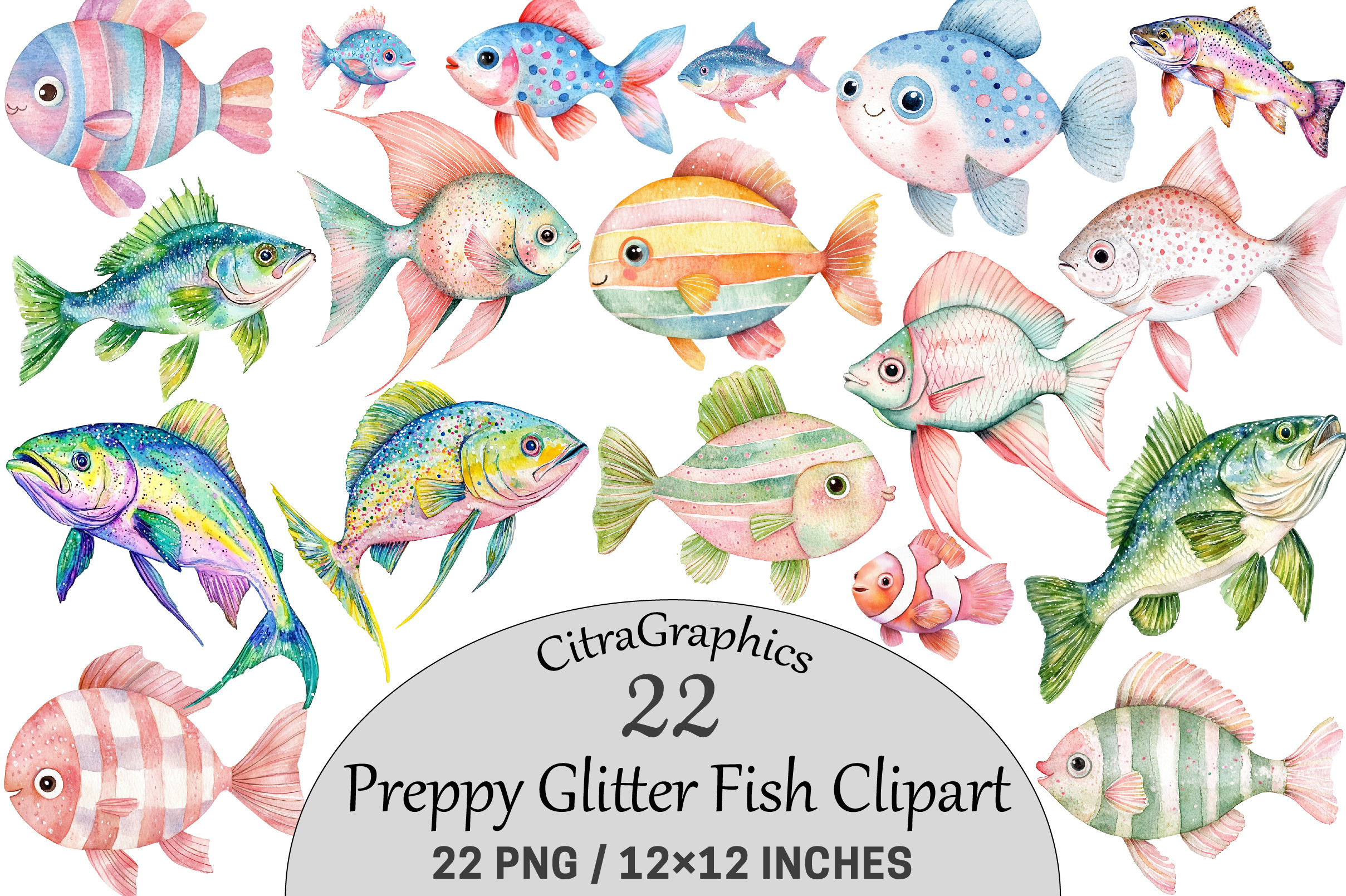 Preppy Glitter Fish PNG, a Seasonal Illustration by CitraGraphics