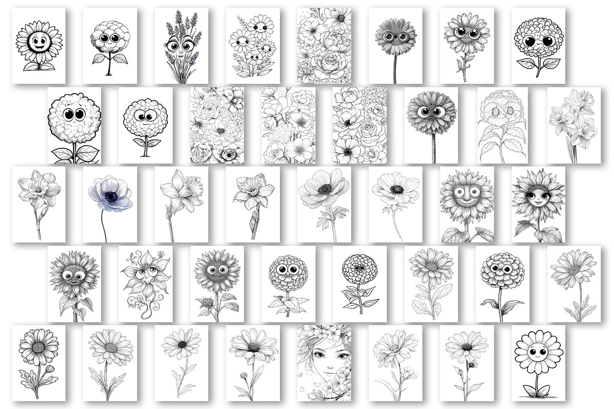 Summer flowers Coloring pagess, a Decorative Illustration by ElenazlataArt (Photo 3 of 5)