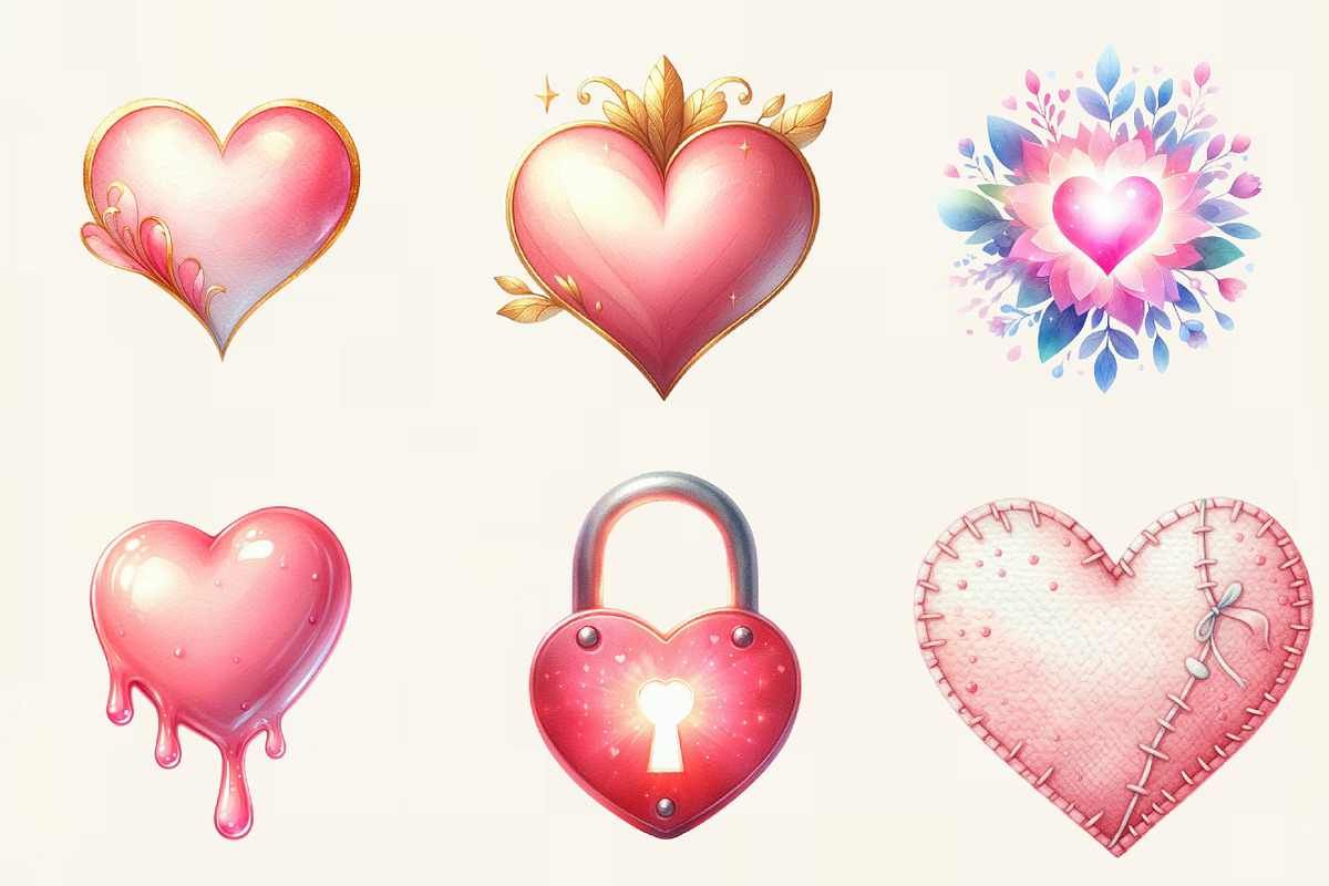 Watercolor Valentine Heart Clipart, an Illustration by DreamCafeArt (Photo 2 of 6)