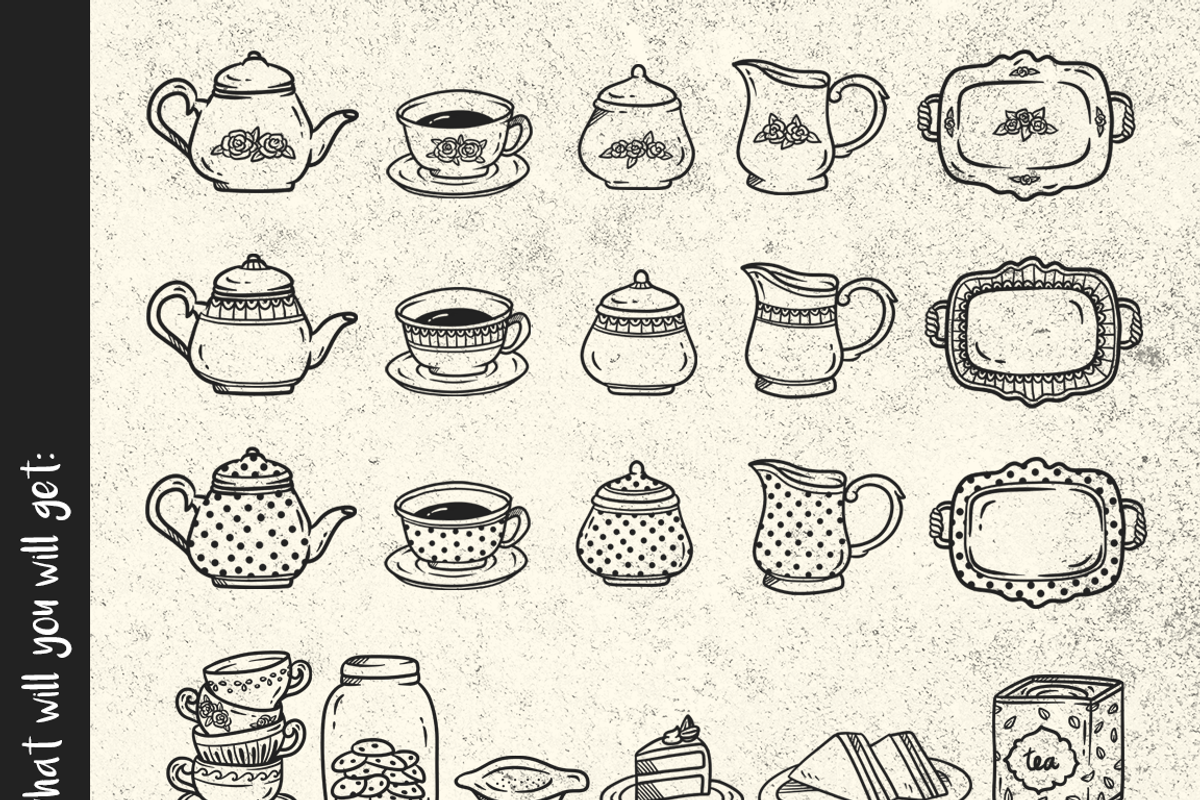 Doodle Tea Time Clip Art, an Object Graphic by Ladle&co. (Photo 2 of 2)