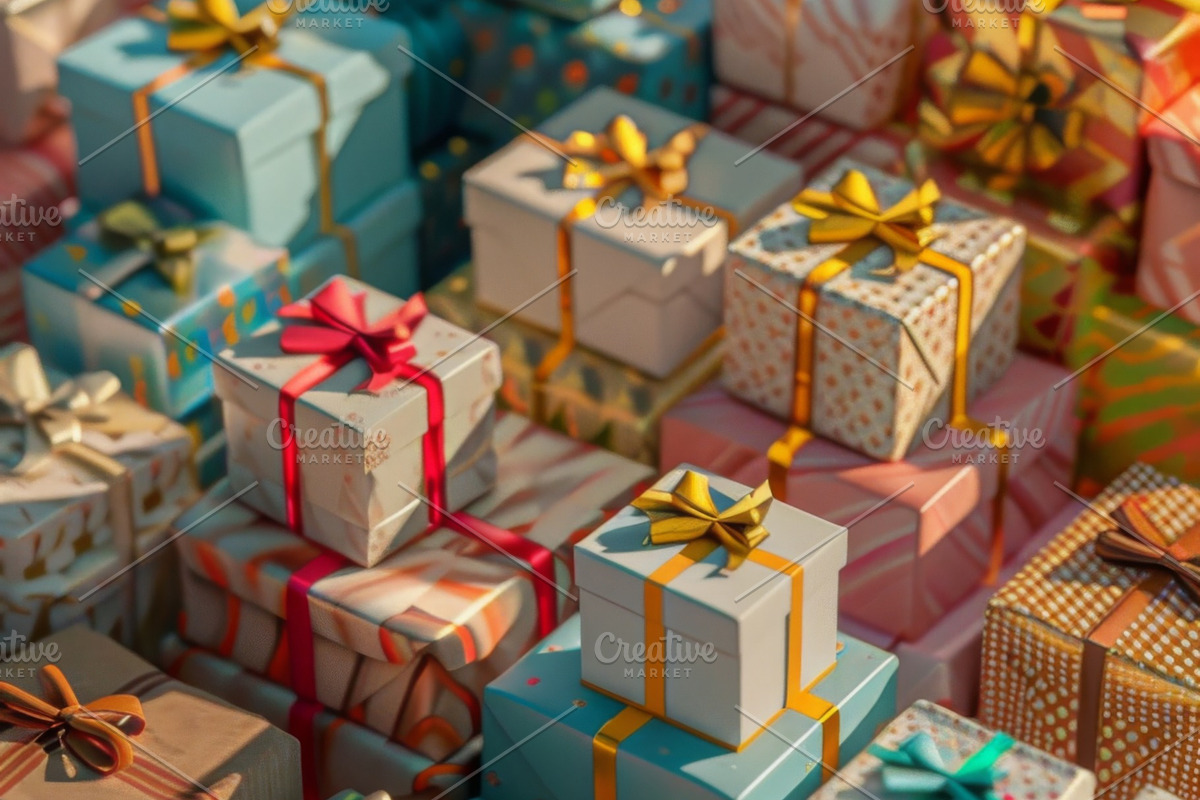 86 Gift boxes with ribbons and bows, a Holiday Photo by Handmadefont (Photo 70 of 90)