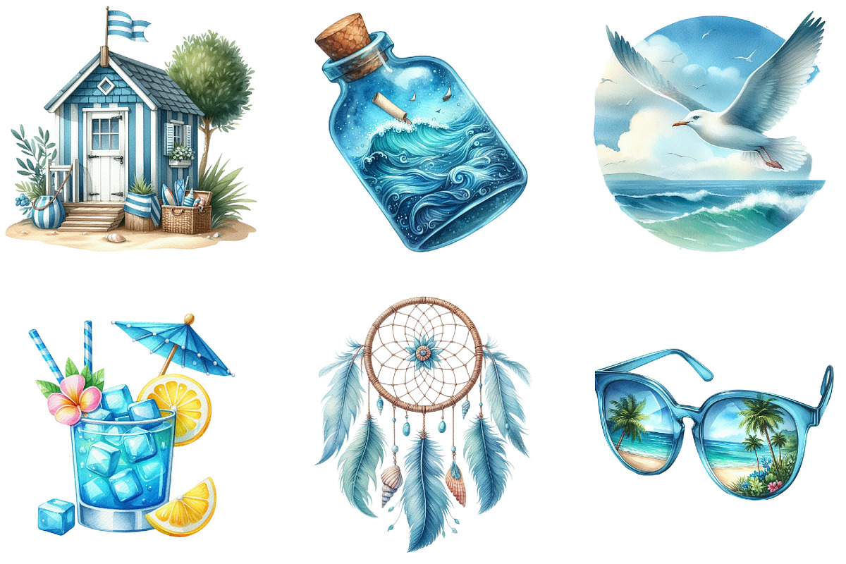 Blue Summer Beach Clipart, an Illustration by DreamArtGraphic (Photo 4 of 4)