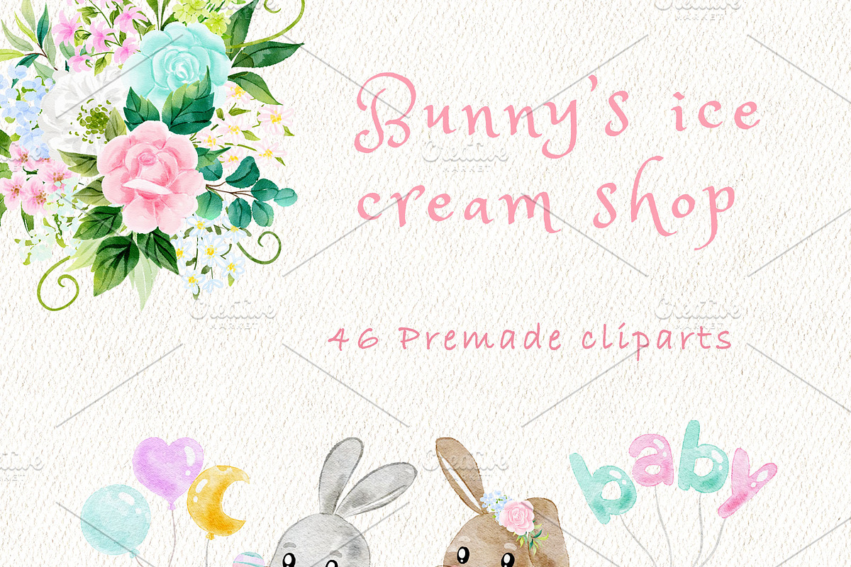 Bunny's ice cream shop clipart, an Animal Illustration by heyiamalice (Photo 3 of 13)