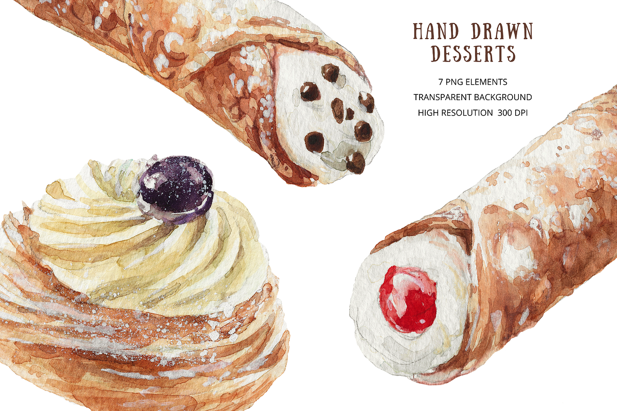 Italian Desserts Watercolor Clipart, a Food Illustration by Kolorata Art (Photo 2 of 4)