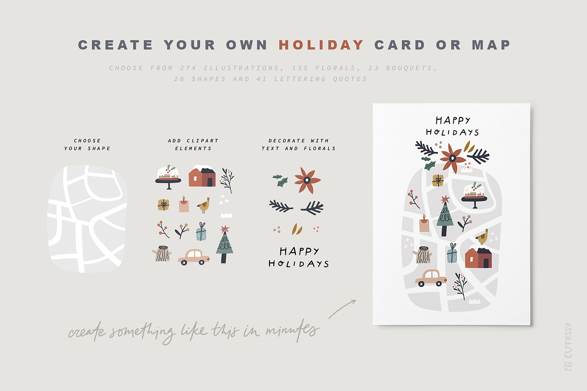 Scandi Christmas: map & card creator, a Decorative Illustration by Olia (Photo 9 of 19)