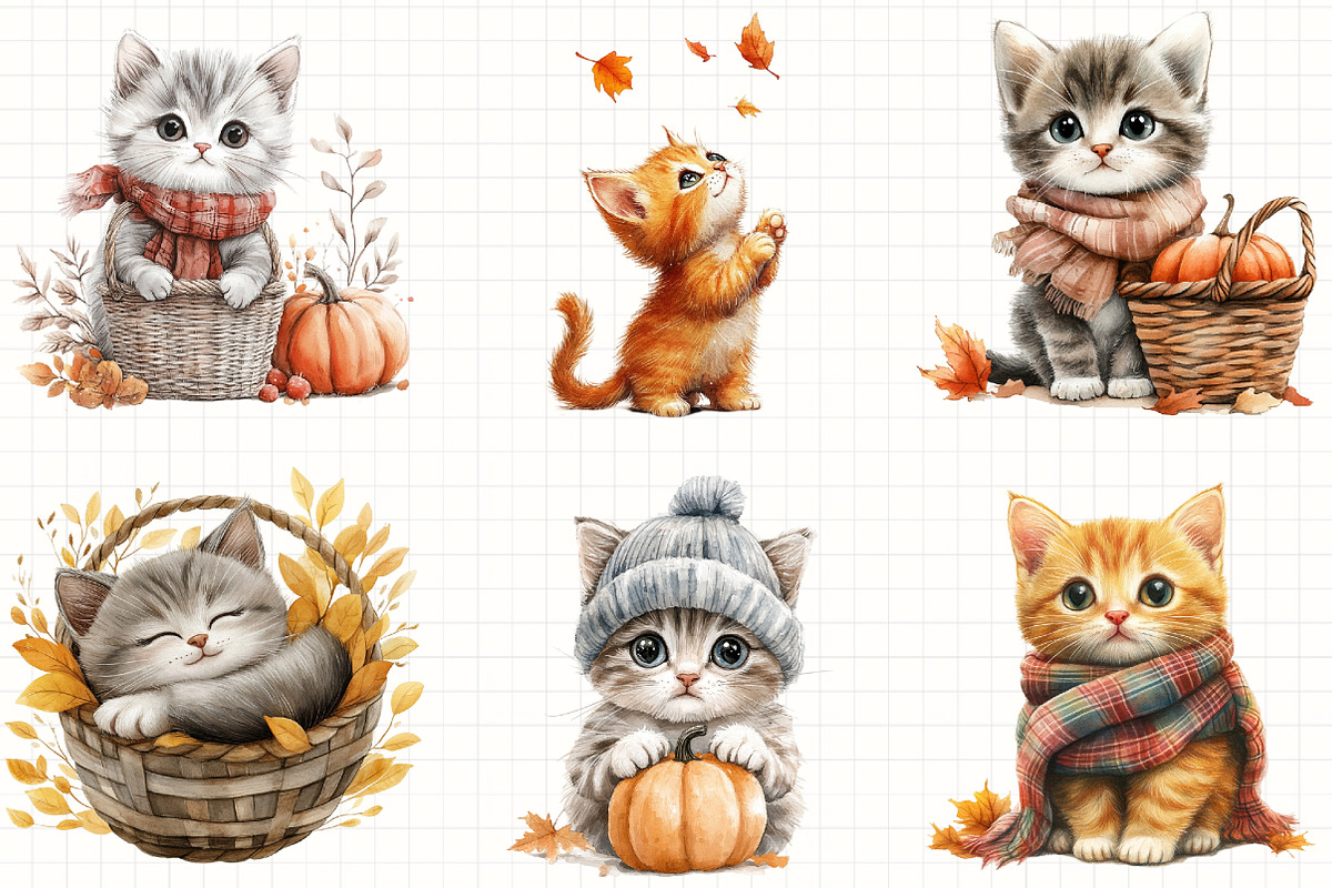 Cute Autumn Kitten Clipart, an Illustration by Libby Wishes (Photo 3 of 6)