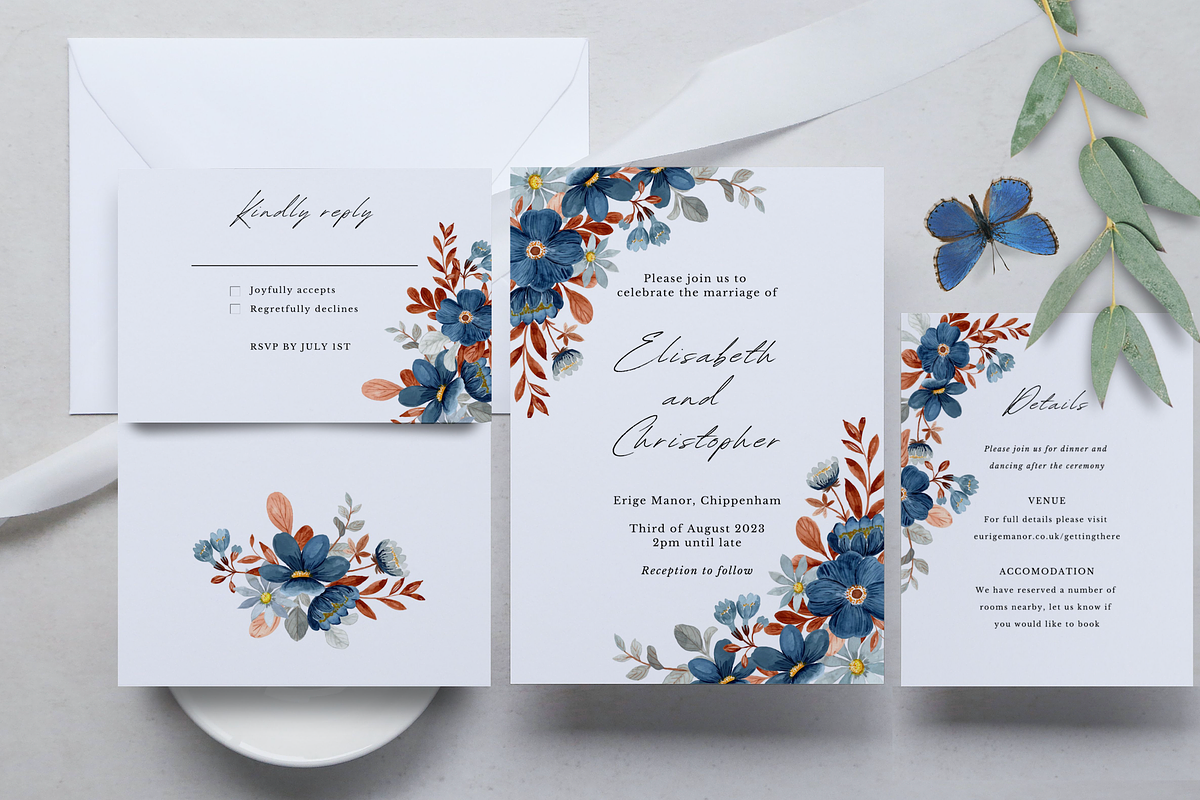 Blue and Orange Wedding Invitation, an Invitation Template by ForeverPrint (Photo 1 of 8)