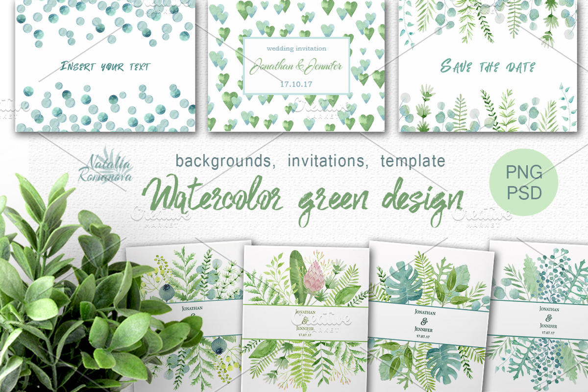 Watercolor green design, an Illustration by BrushArtDesigns (Photo 1 of 5)