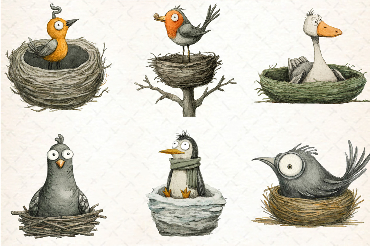 Quirky Funny Birds Clipart, an Illustration by DreamCafeArt (Photo 8 of 8)