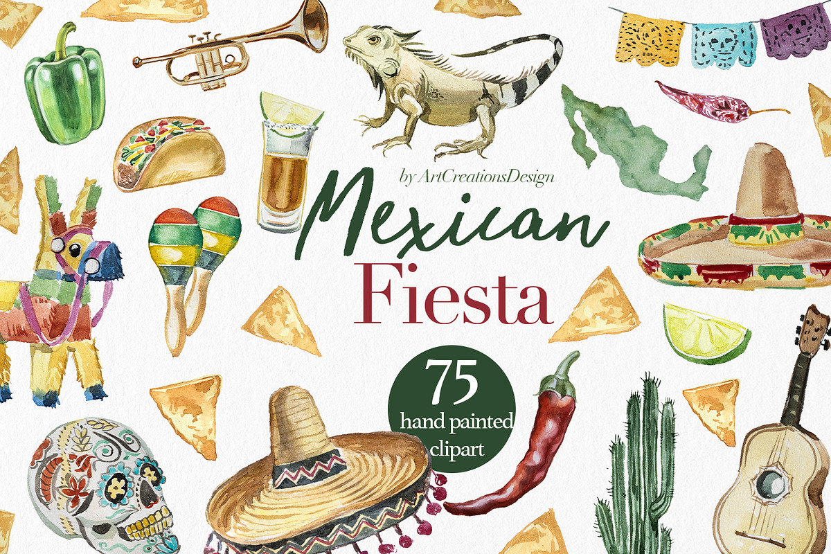 Hand Painted Mexican Fiesta Clipart, a Food Illustration by ArtCreationsDesign (Photo 1 of 10)