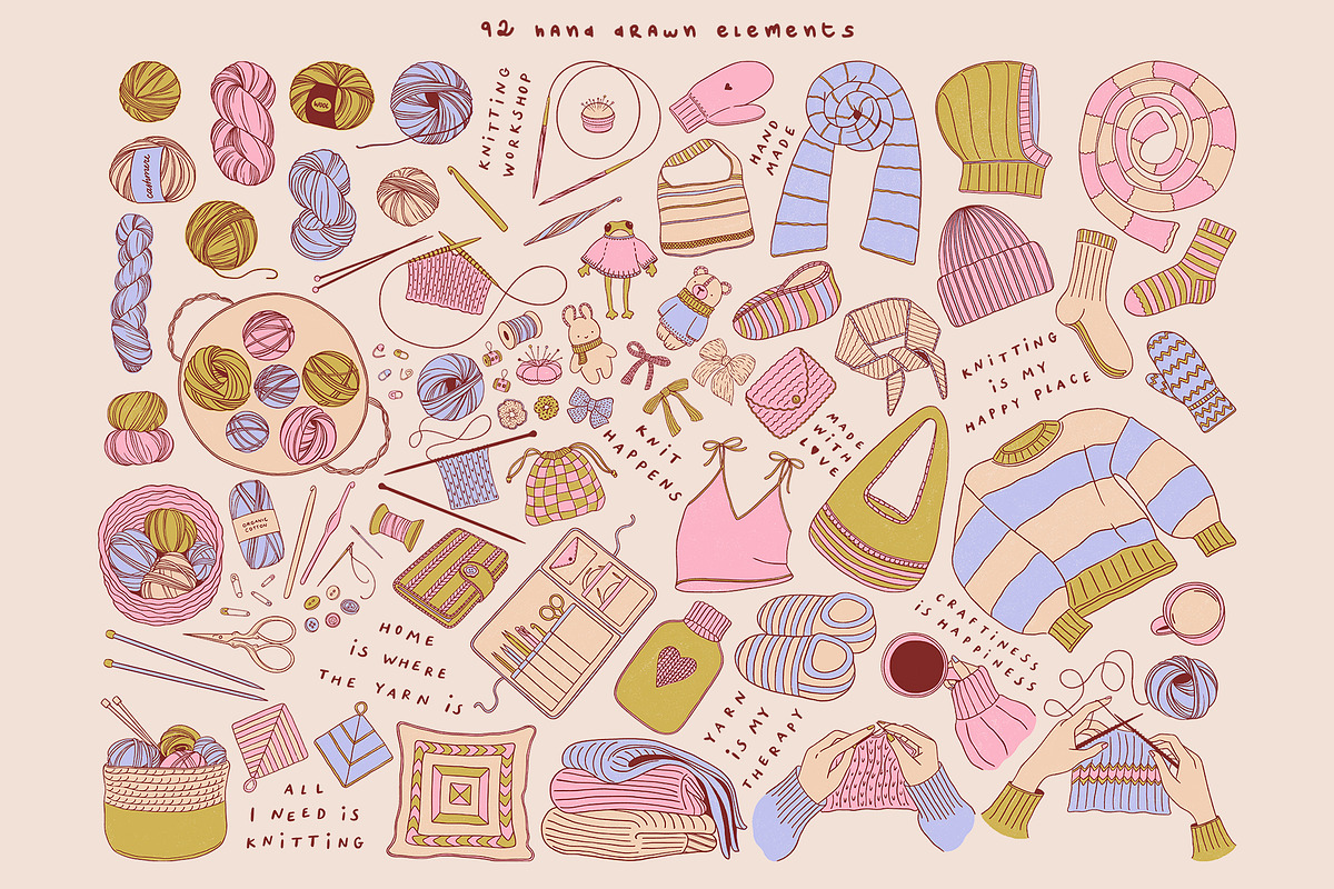 Cozy Knitting Clipart, an Object Illustration by ElenKoss (Photo 2 of 7)