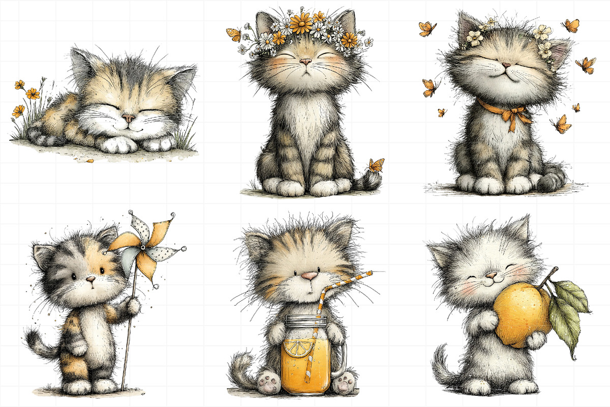 Whimsical Summer Cats Clipart Png, an Illustration by Daily.Designs (Photo 3 of 8)