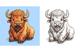 Little Bison Cartoon Character, an Animal Illustration by LadadikArt