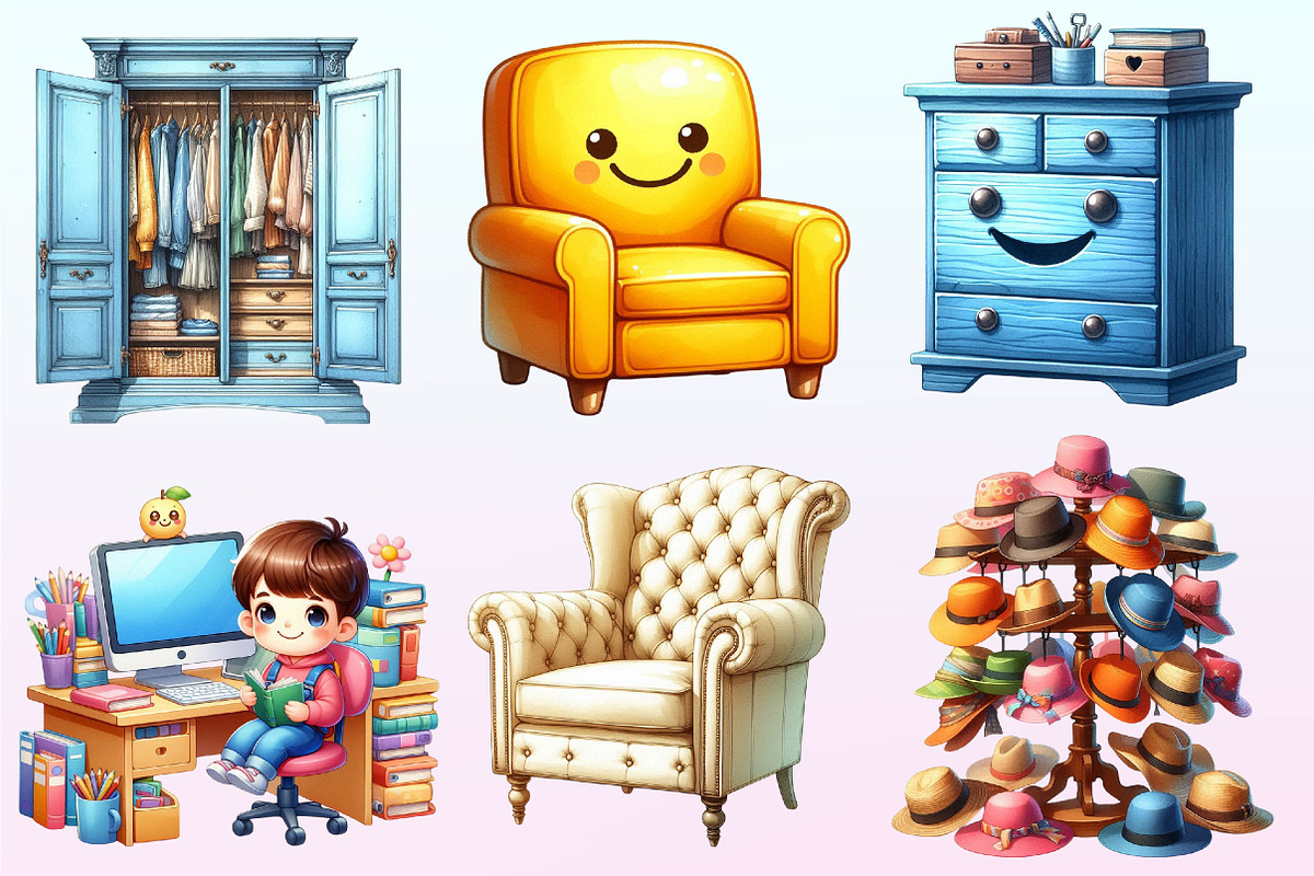 Watercolor Home Furniture Clipart, a Graphic by CitraGraphics (Photo 3 of 4)
