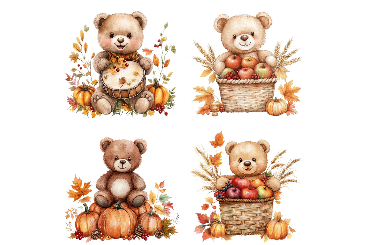 Autumn Bear Watercolor Sublimation, a Seasonal Illustration by CitraGraphics (Photo 5 of 5)