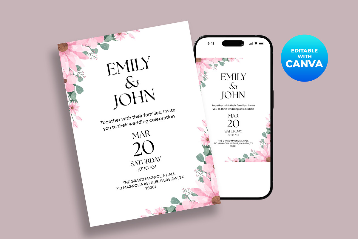 Wedding Invitation Canva Template, a Card Template by M9 Design (Photo 3 of 5)