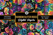 Rainbow Glitter Neon Roses Pattern, a Pattern Graphic by Creative Store (Thumbnail 1 of 5)