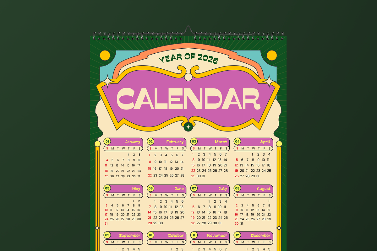 Vintage Pop Art Wall Calendar 2026, a Print Template by Annora Studio (Photo 1 of 6)