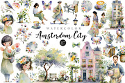 Watercolor Amsterdam City Clipart, an Illustration by CreationArt (Thumbnail 2 of 7)