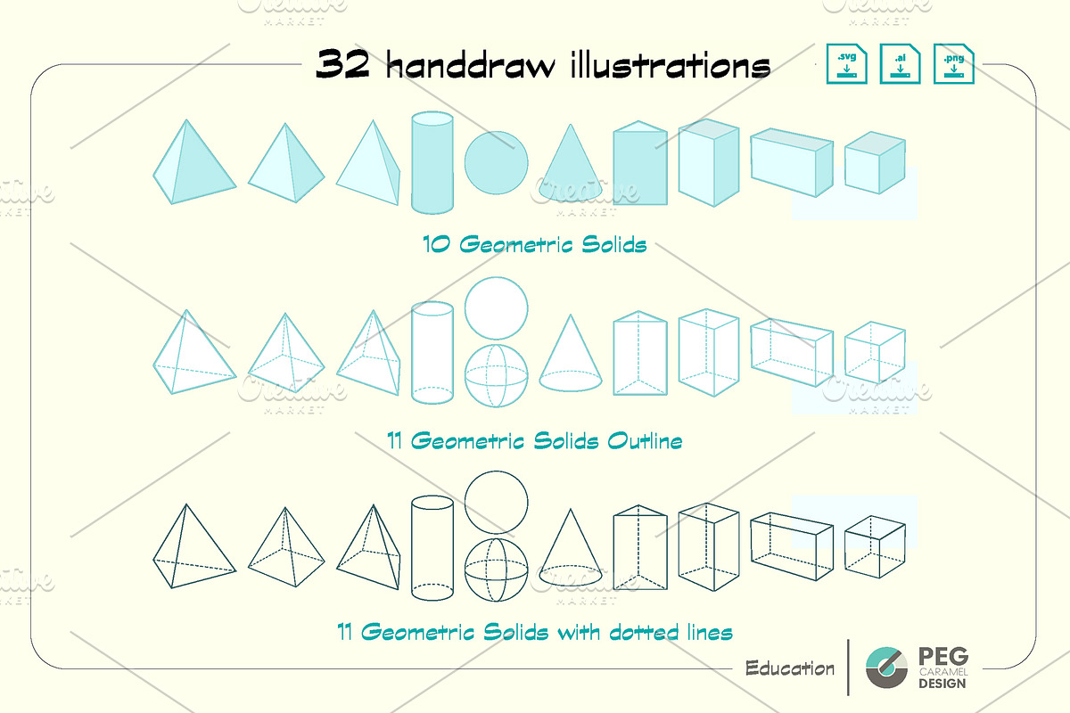 32 Hand-Drawn 3D Geometric Shapes, an Education Illustration by Peg Design (Photo 2 of 6)