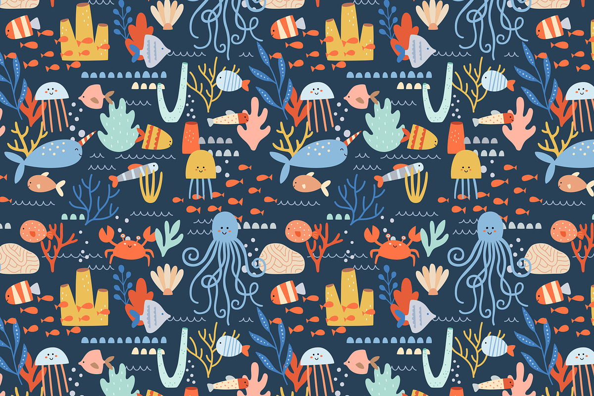 Sea Life - Vector Seamless Pattern, a Pattern Graphic by Kenna Sato Designs (Photo 2 of 2)