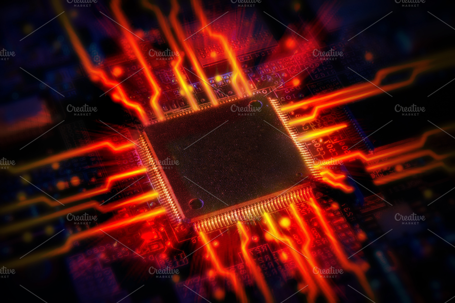 Glowing Microchip on Advanced Circuit Board, a Technology Photo by Davizro's Market