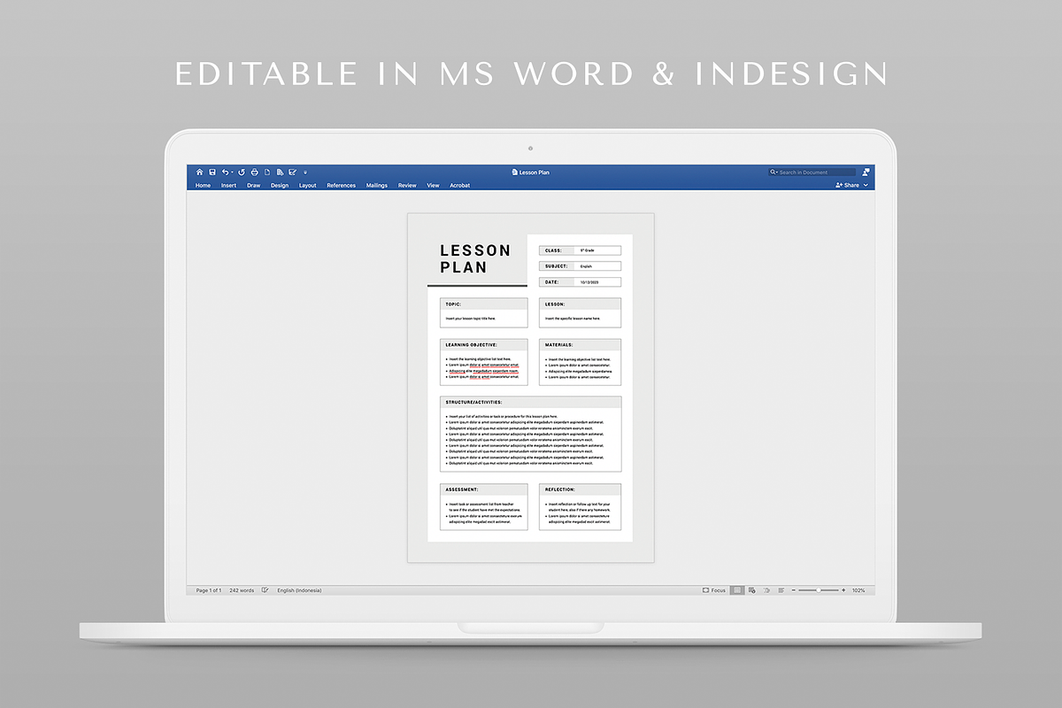 Lesson Plan | MS Word & Indesign, a Stationery Template by Leaflove