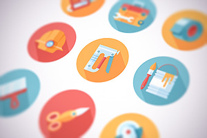 Flat Construction And Tools Icon Set