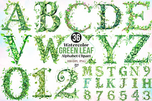 Watercolor Green Leaf Alphabet PNG, an Illustration by Canvas Craft