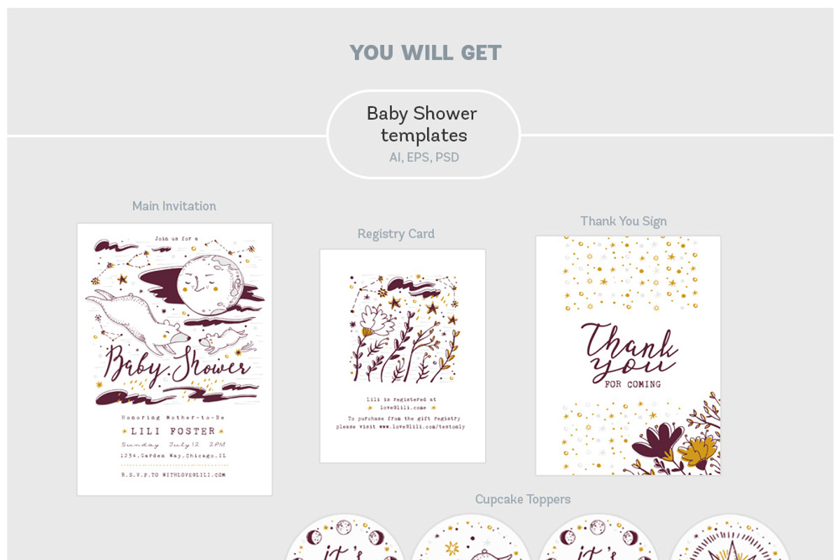 Baby Shower Set • Moon & Stars, an Invitation Template by Yeticrab (Photo 10 of 10)
