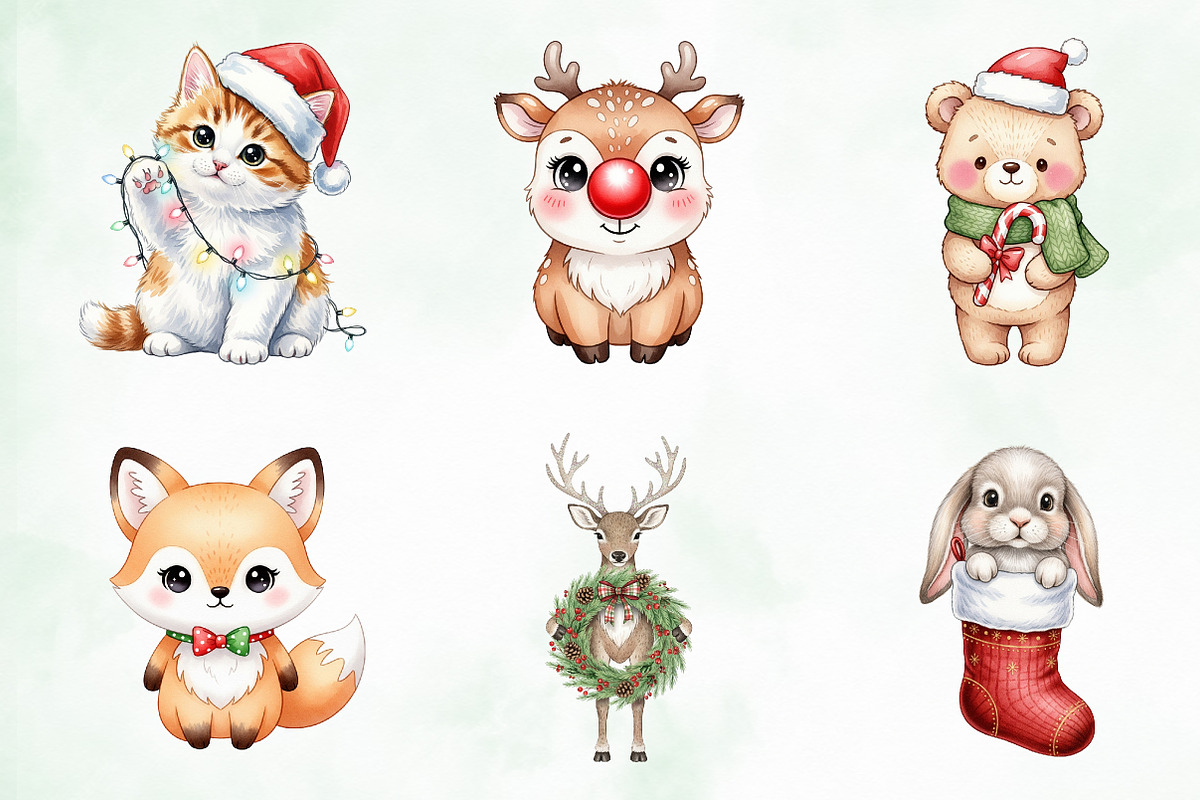 Kawaii Vintage Christmas Animals Png, an Illustration by Creative Art (Photo 5 of 9)