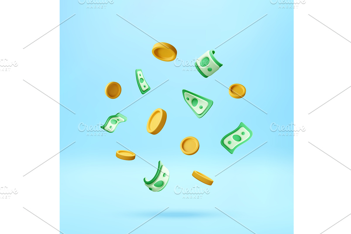 3D Floating golden coins and paper, a Finance Illustration by Abscent