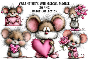 Valentine's Whimsical Mouse Clipart, an Illustration by Dream Creation