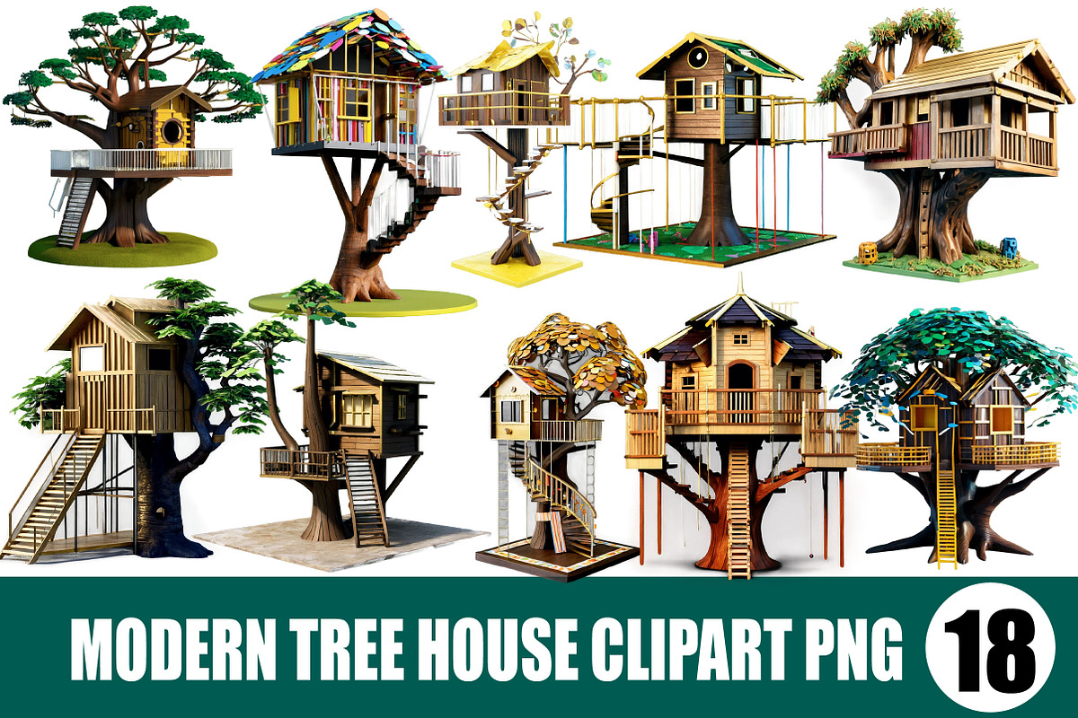 Modern Tree House Clipart PNG, an Illustration by Wow Magic
