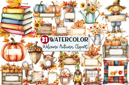 Welcome Autumn Watercolor Clipart, an Illustration by Rose Art