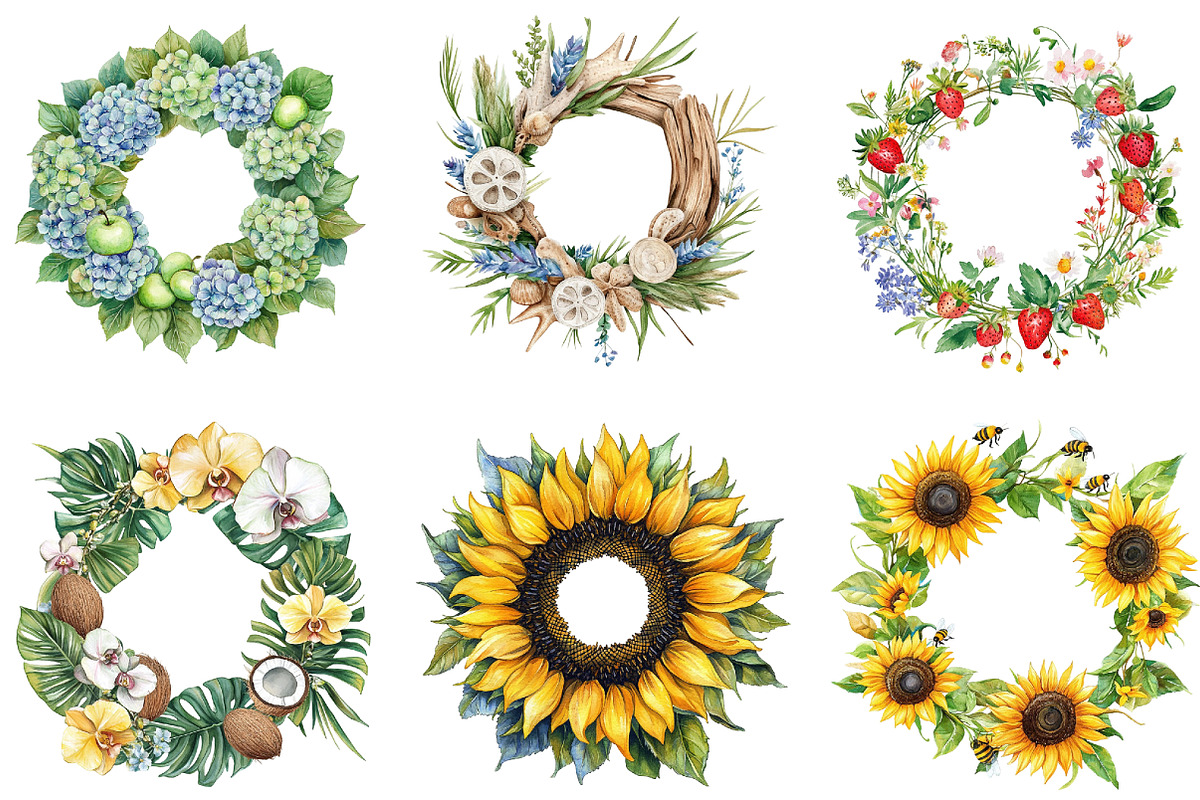 Watercolor Summer Wreath Clipart, an Illustration by DreamArtGraphic (Photo 3 of 4)
