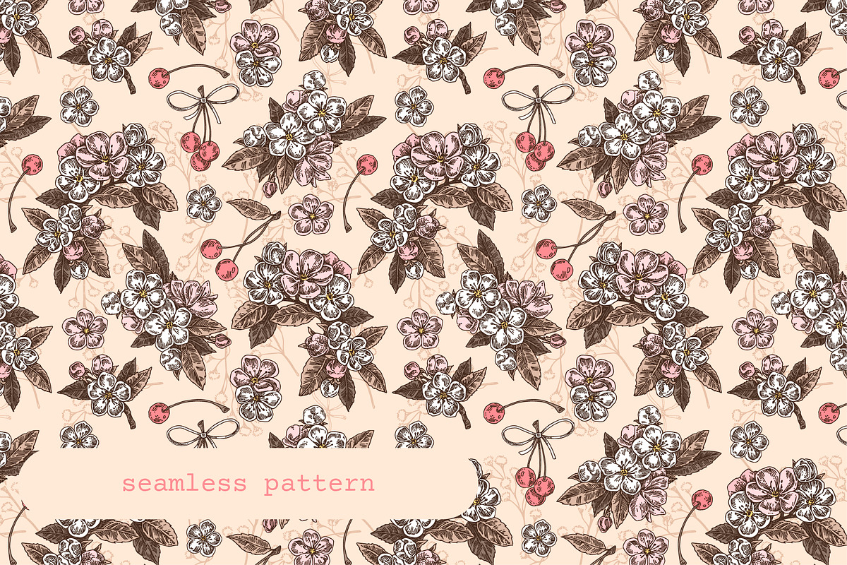 Cherry Crows. Seamless patterns, a Pattern Graphic by Kseniakrop (Photo 2 of 6)