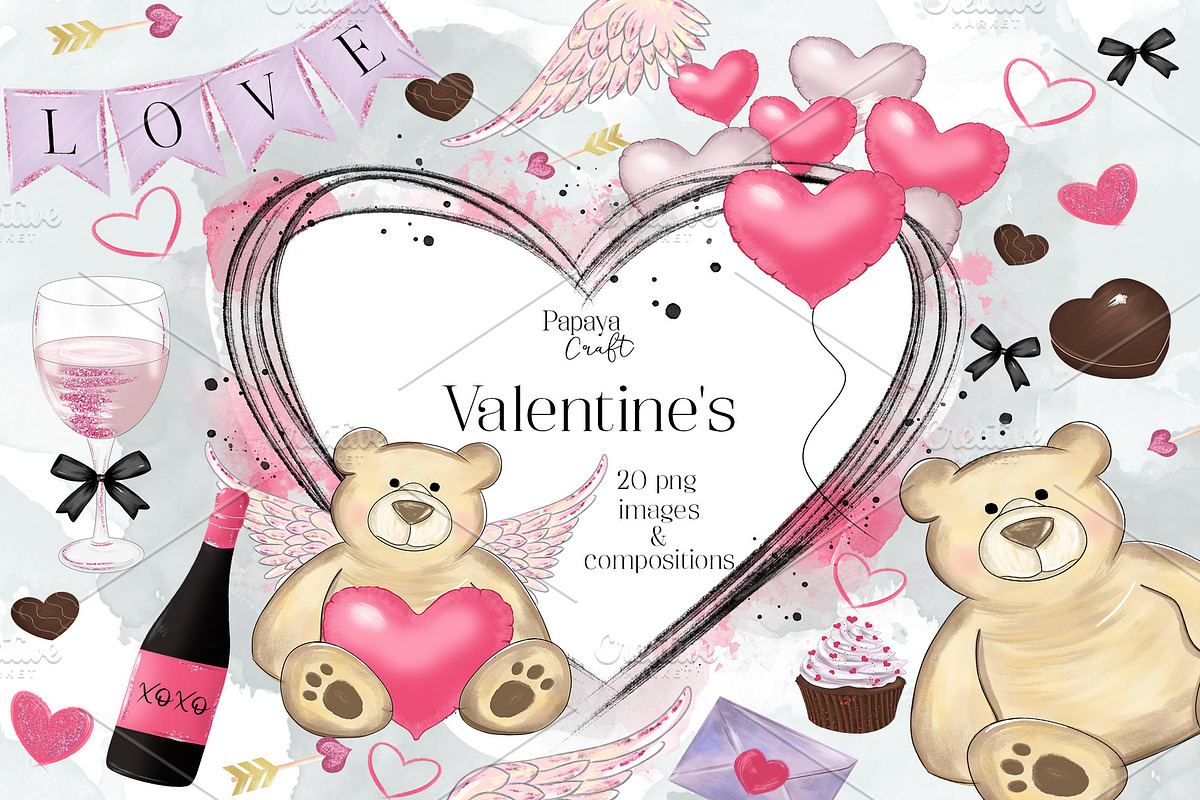 Valentines Day Clipart, an Illustration by Papaya Craft (Photo 1 of 4)