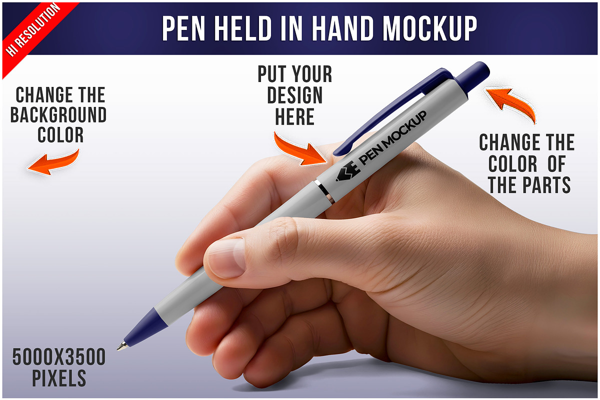 Pen Mockup Held in Hand PSD, a Pens & Pencil Mockup by Bruno's Shop (Photo 1 of 4)