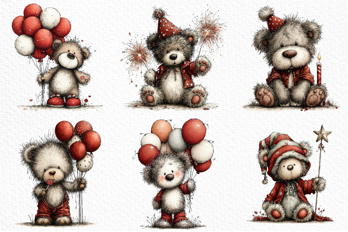 Whimsical Birthday Teddy Bear Clipar, an Illustration by Craft Nest (Photo 3 of 11)