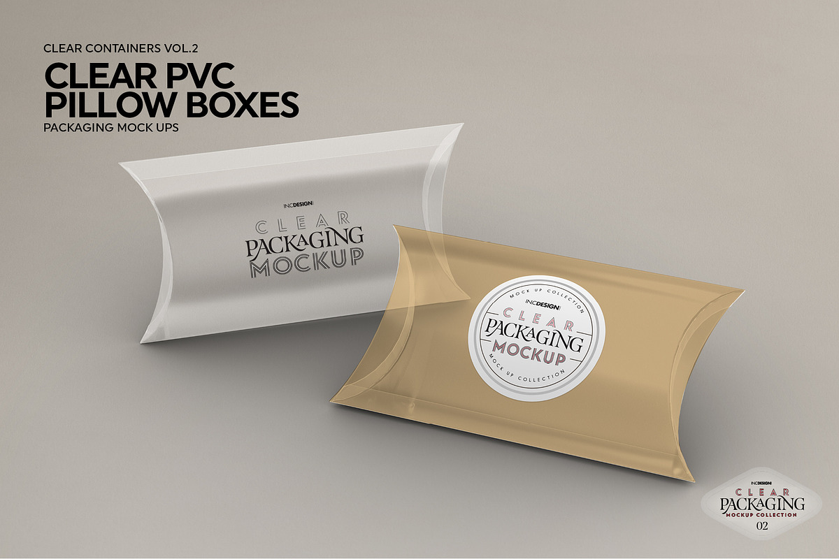 Clear Pillow Boxes Packaging Mockup, a Packaging Mockup by INCDesign (Photo 3 of 7)