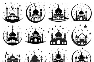 Islamic mosque silhouette designs, an Object Graphic by Billah Hub