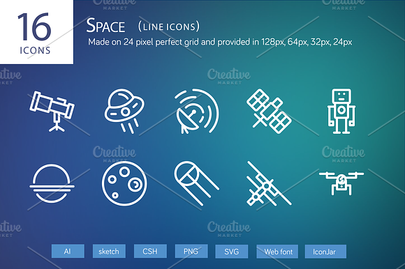 16 Space Line Icons