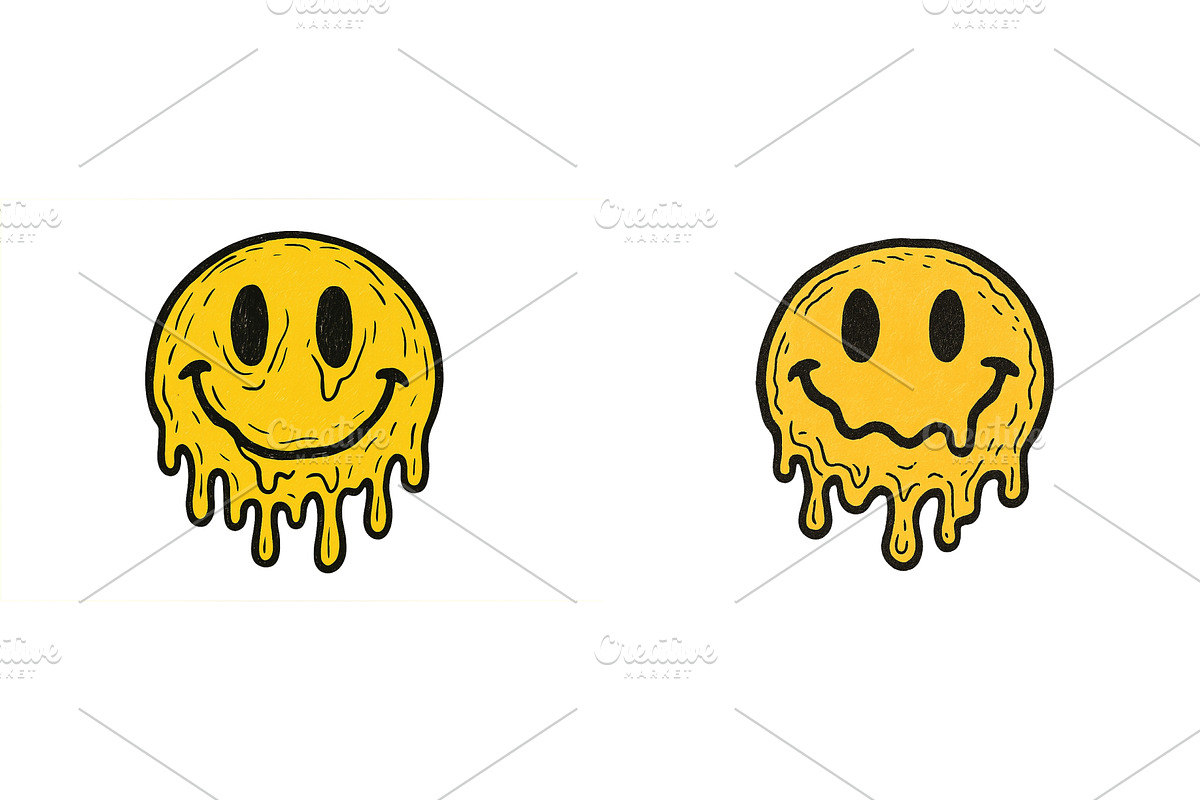 Bright yellow smiley faces melting, an Illustration by ZinetroN