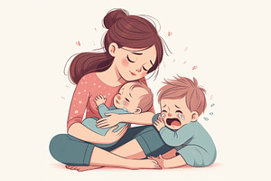 Mother With Crying Childrens