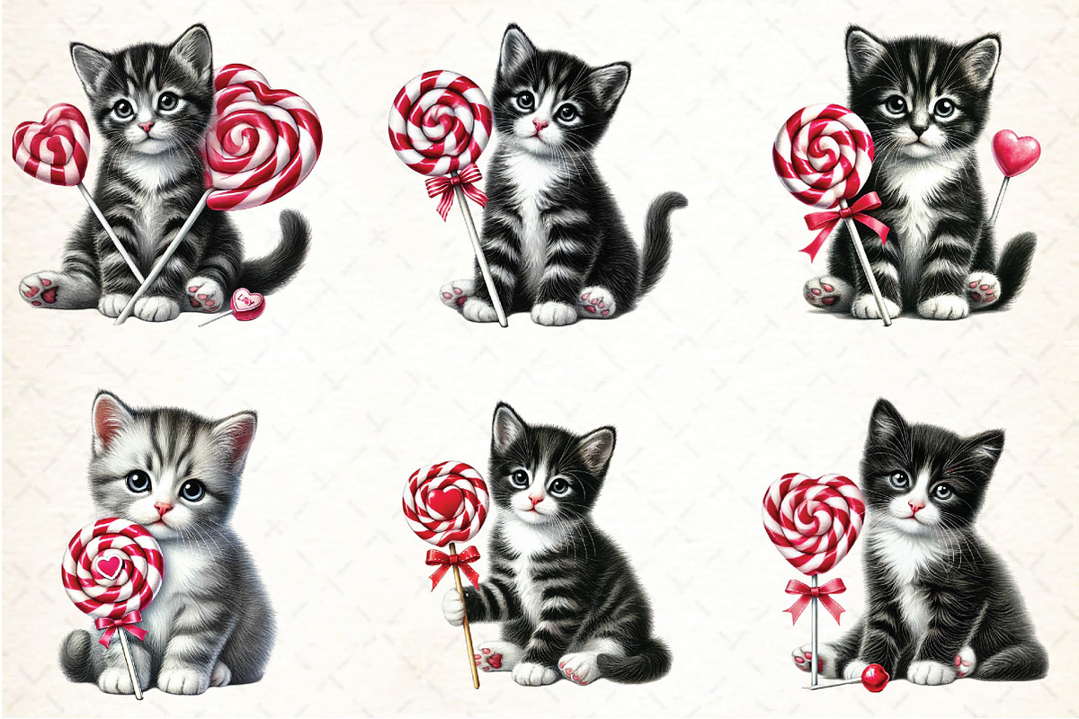 Cute Kitten Valentine's Day Clipart, an Illustration by DreamCafeArt (Photo 2 of 4)