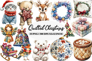 Quilted Christmas Clipart, an Illustration by Daily.Designs