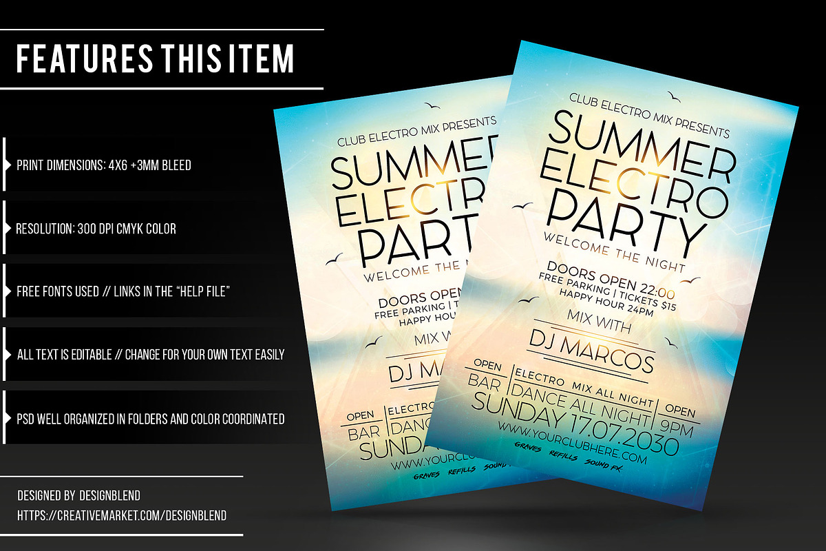 Summer Electro Party Flyer Template, a Flyer Template by designblends@gmail.com (Photo 2 of 3)