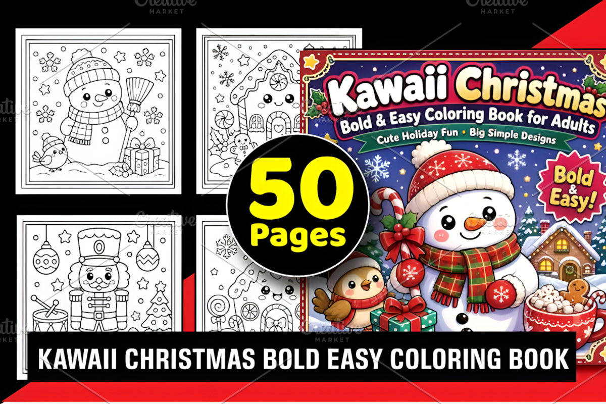 Kawaii Christmas Bold Easy Coloring, a Seasonal Illustration by Design Station (Photo 1 of 4)