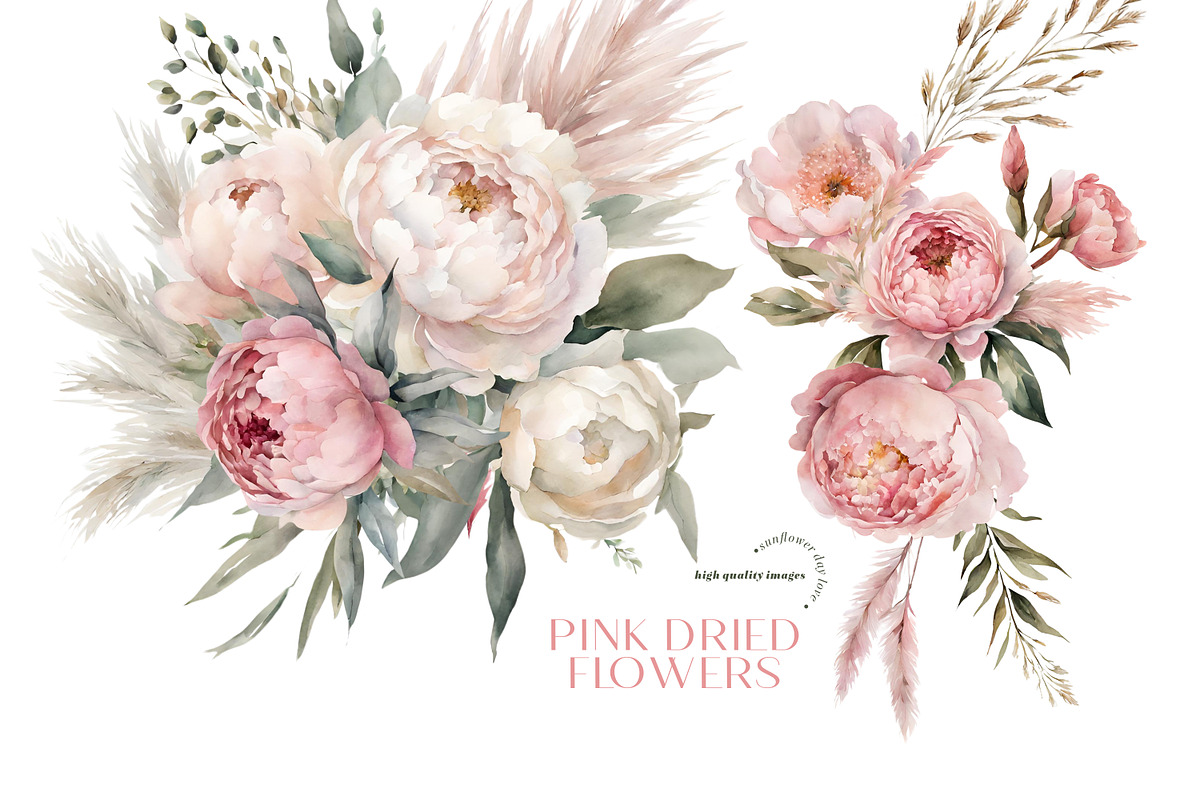 Pink Floral Pampas Grass Clipart, an Illustration by Sunflower Day Love (Photo 1 of 7)